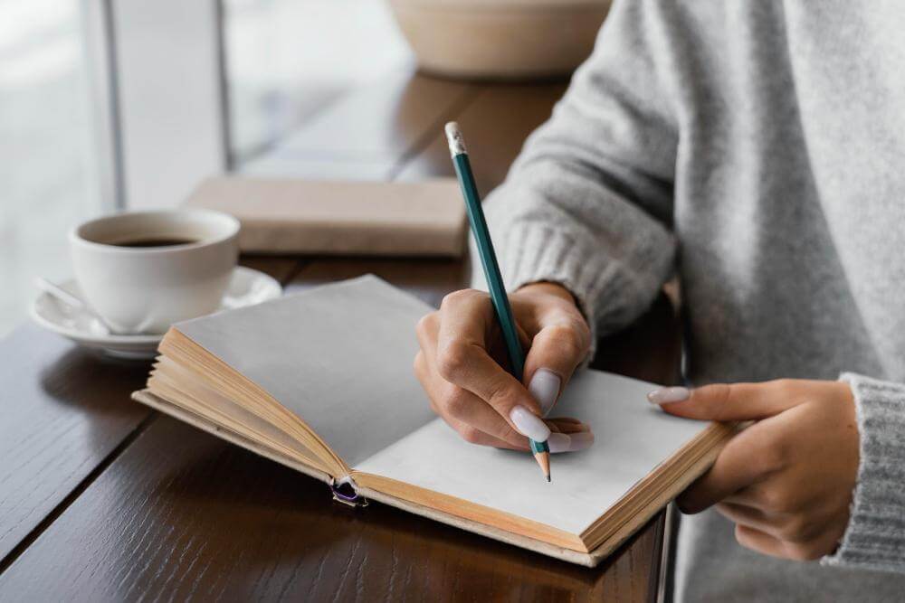 Wat is Schrijftherapie? Vrouw schrijft in een notieboek. - Ik Wil Therapie -