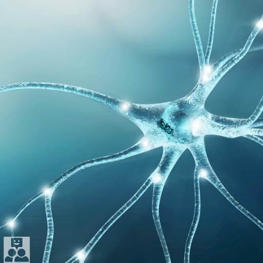 Een afbeelding van een zenuw in grijsblauwe tinten.