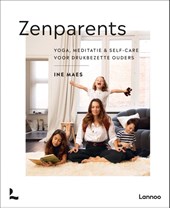 Mama Baas -  Zenparents, cover van het boek. Een foto van de schrijver met daaromheen haar drie kinderen.